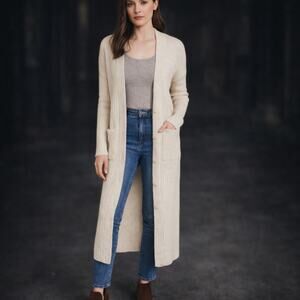 Anthropologie Saturday Sunday SZ S Semana Ribbed Duster Cardigan Oatmeal